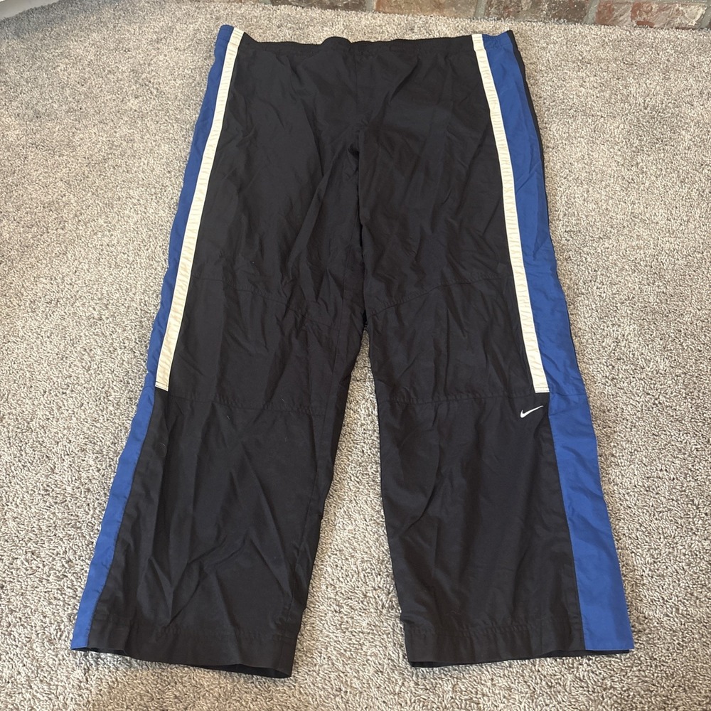 Vintage 90s Nike Track Pants Mens XXL Black Blue Mesh Lined Loose Baggy 46x32